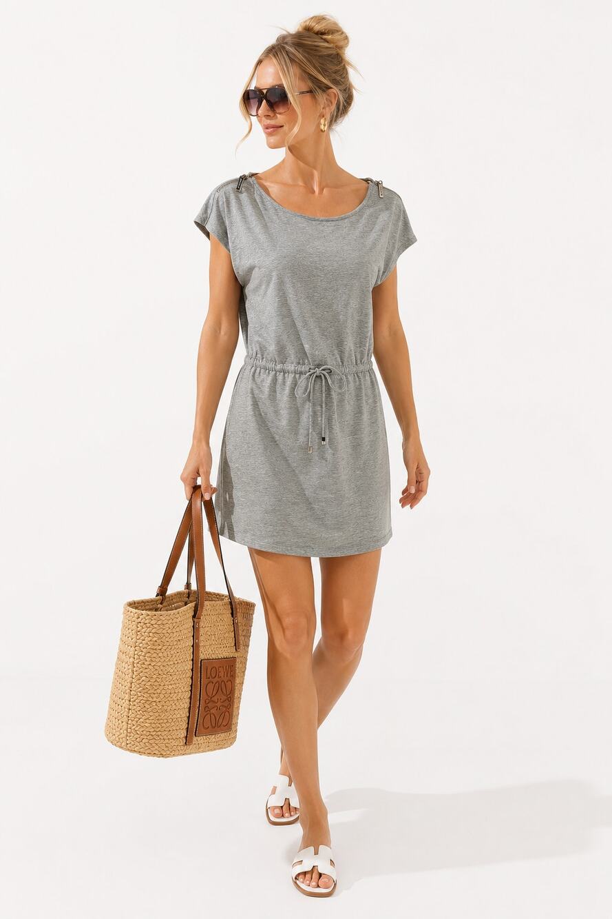 Michael Kors Swim Cover Up Dress M Gray Drawstring Resort Beach Vacation